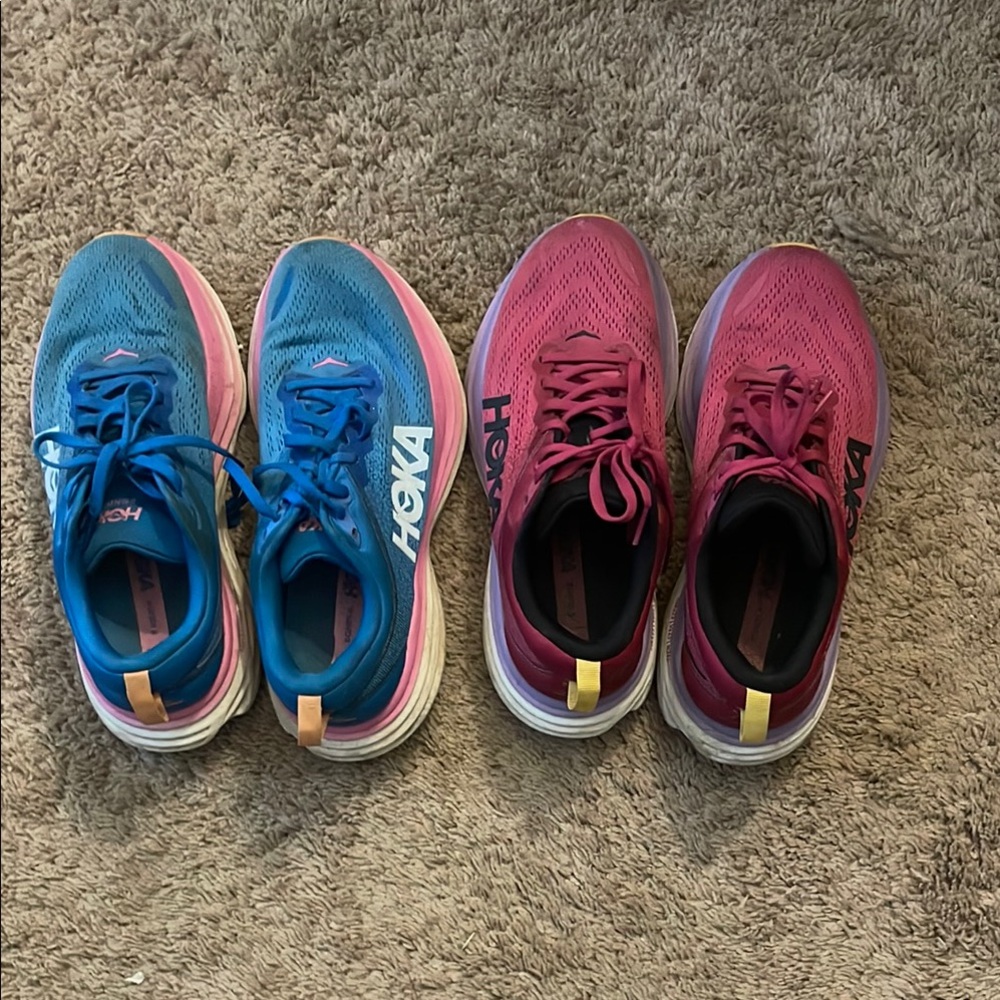 Hoka Athletic Shoes in Blue and Pink